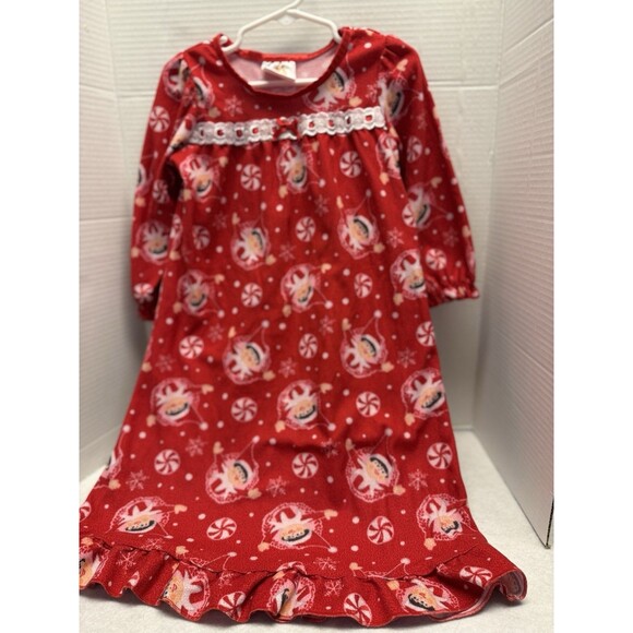 Toddler  & Girls  Red Flannel Elf On The Shelf Nightgown with ruffles Sz 4T - Picture 1 of 8